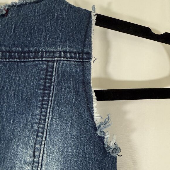 7 for all Mankind Denim Vest Unisex Toddler 3T Dark Wash Denim Raw Hem Snap - Picture 7 of 8